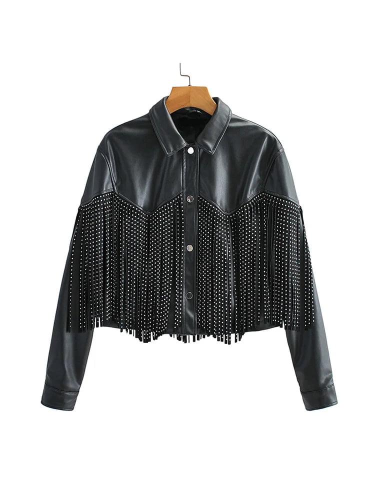 black leather jacket fringe