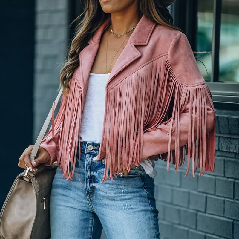 pink leather fringe jacket