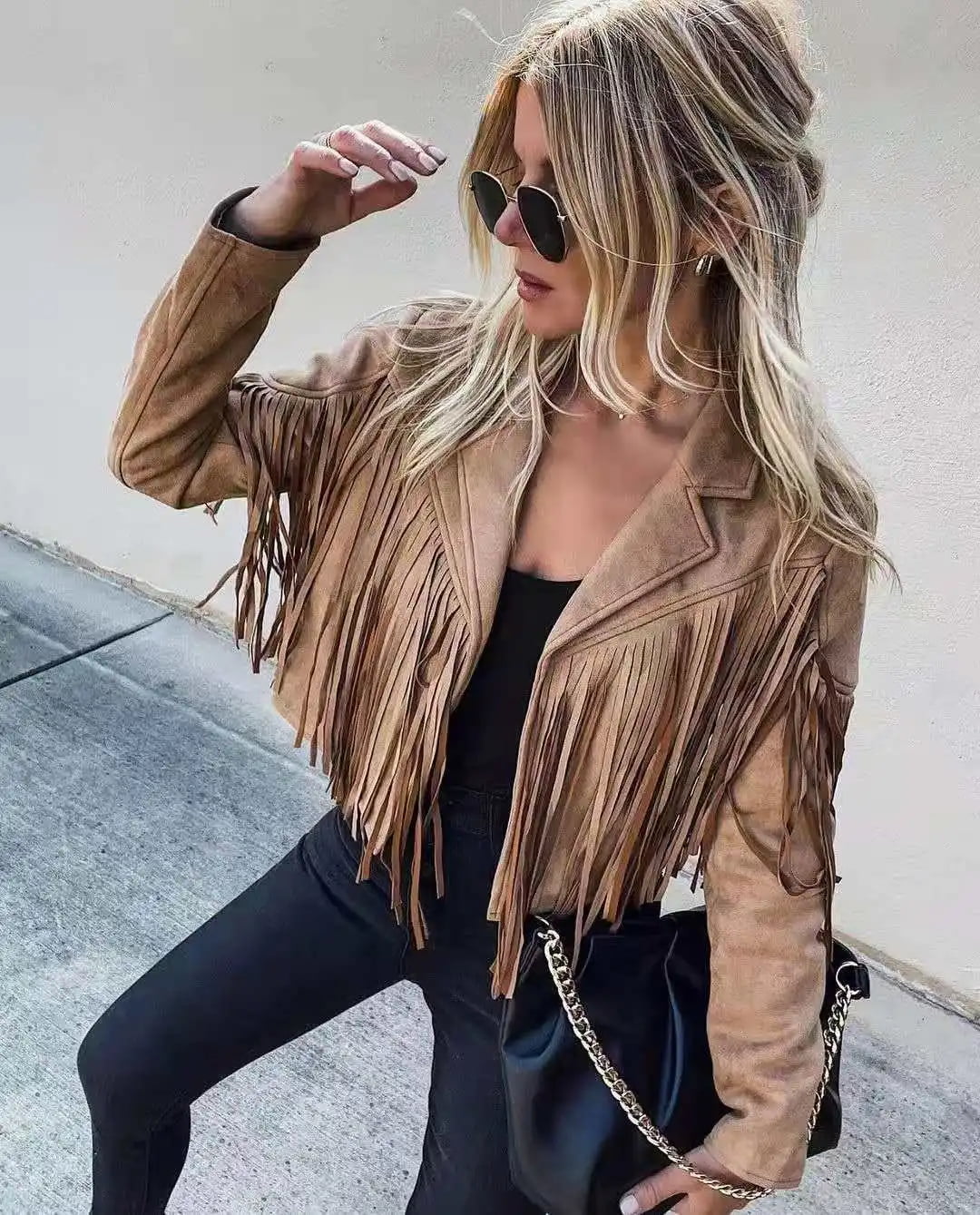 brown leather fringe jacket