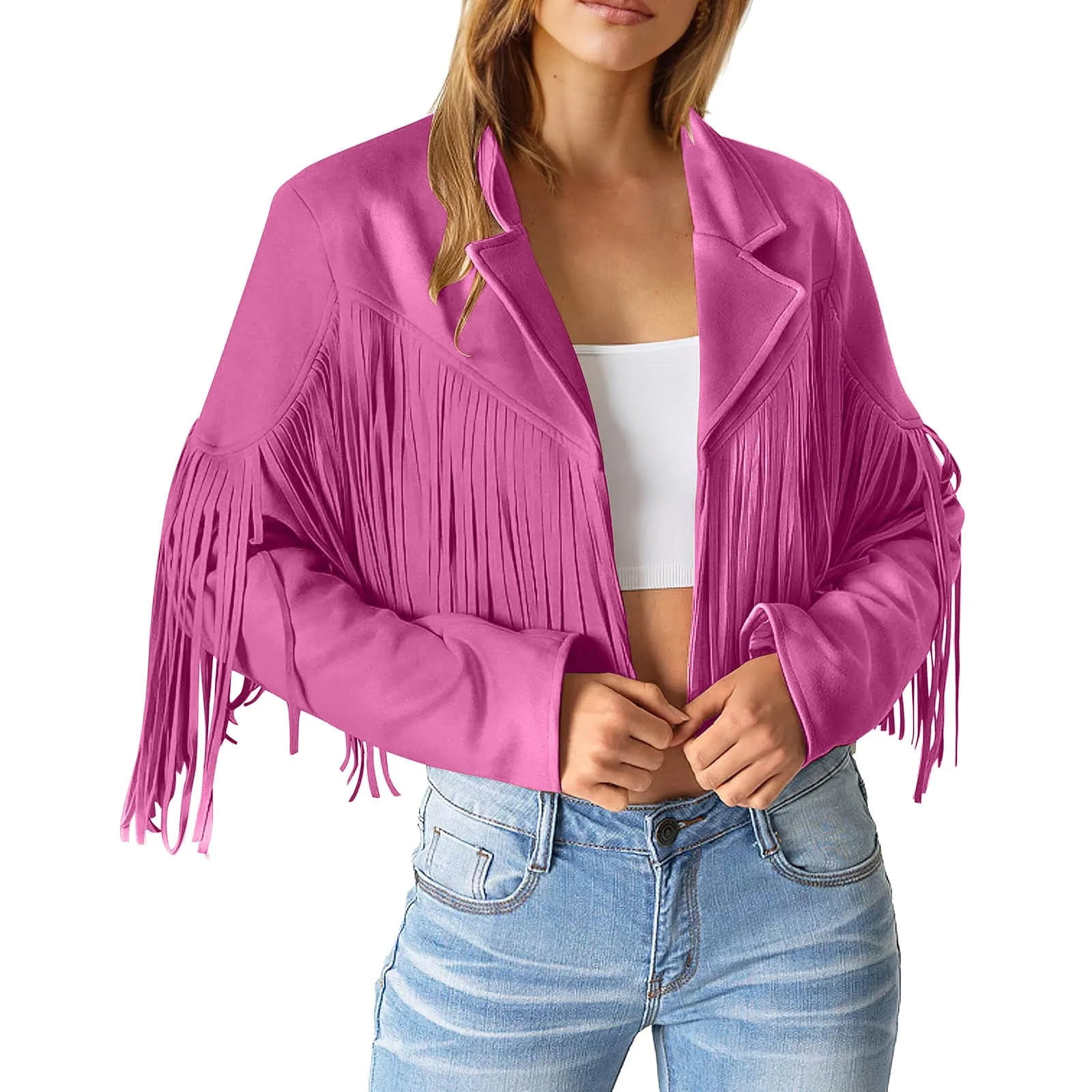 pink leather fringe jacket