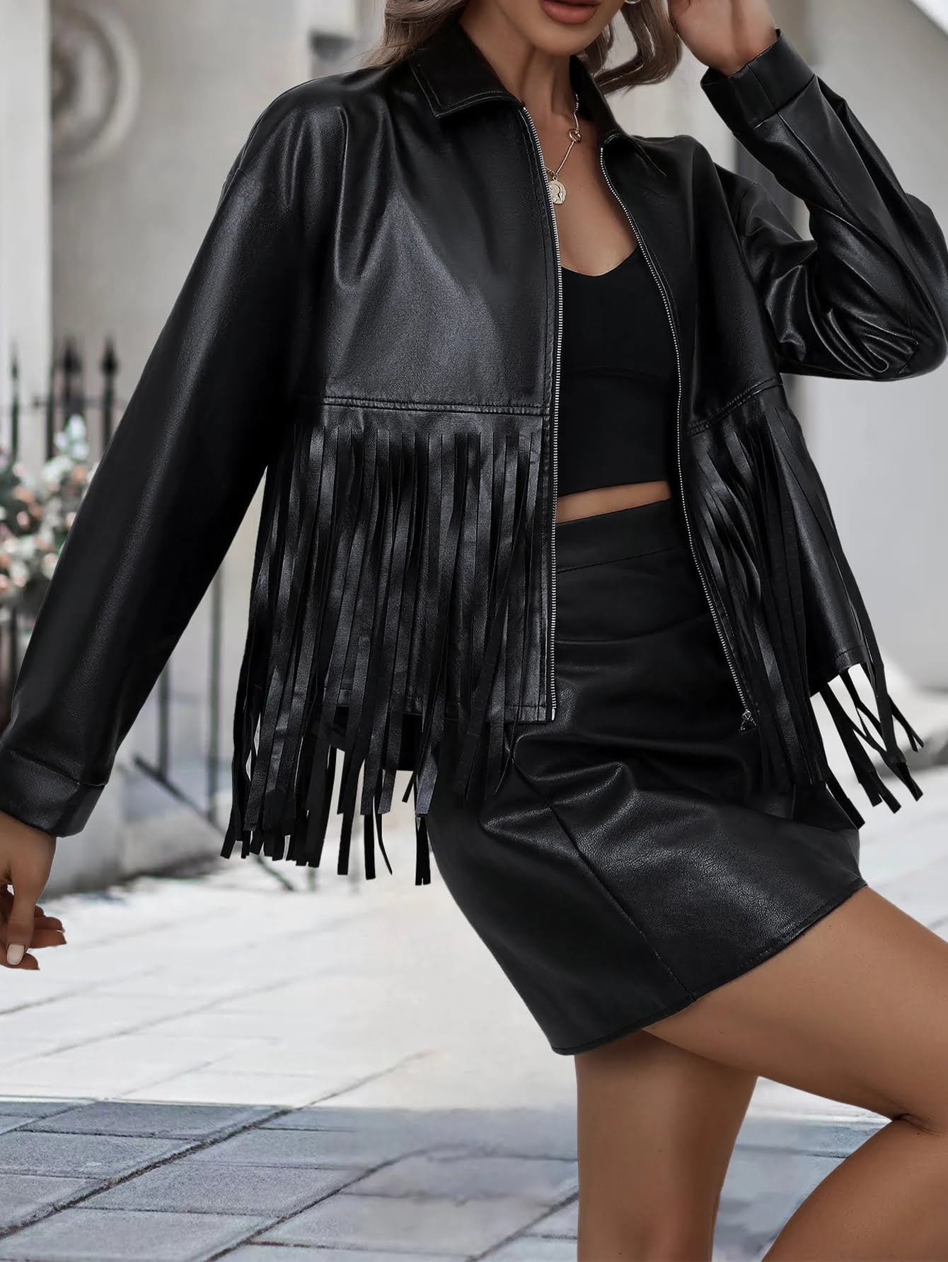 black fringe leather jacket