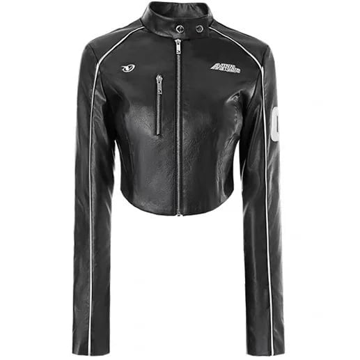 Black cropped leather fringe jacket