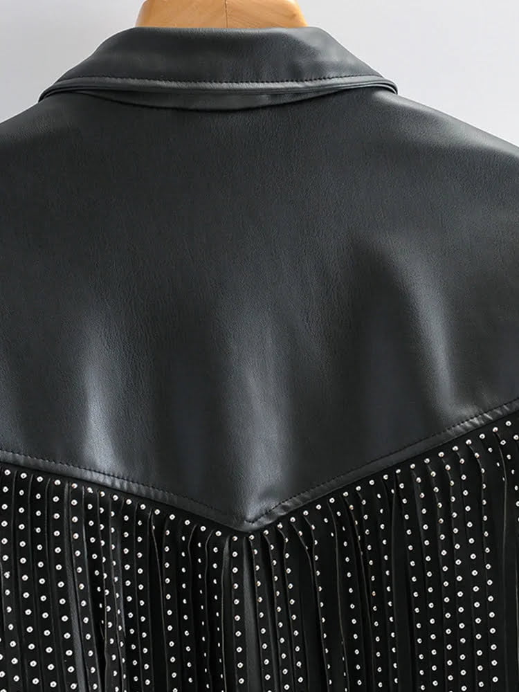 black leather jacket fringe
