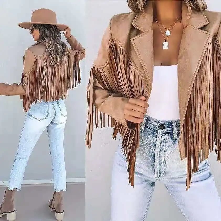 brown leather fringe jacket