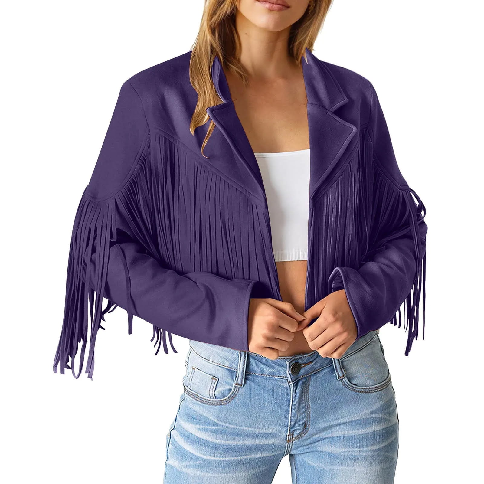 Purple Fringe Leather Jacket