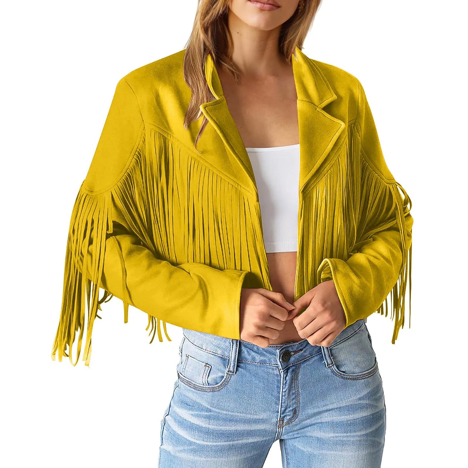 Yellow Fringe Leather Jacket