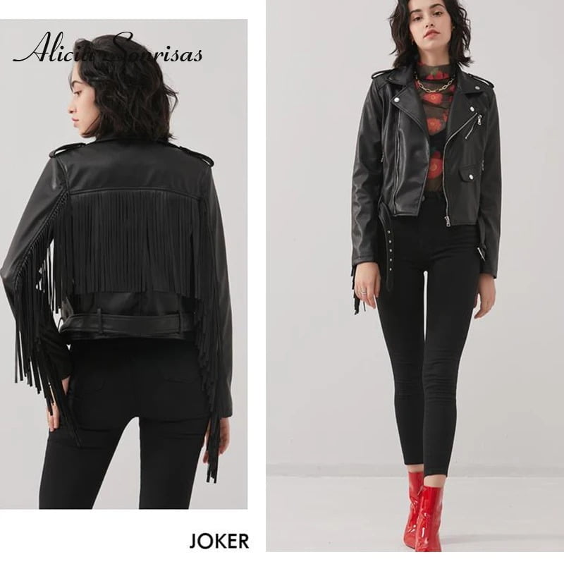 fringe leather jacket black